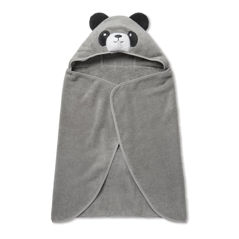 MORI Unisex Hooded Panda Towel Grey Organic Cotton Absorbent Quick Drying Lightweight 100x88cm for Infants Durable Comfortable Blanket Ideal for Bathing Home or Travel