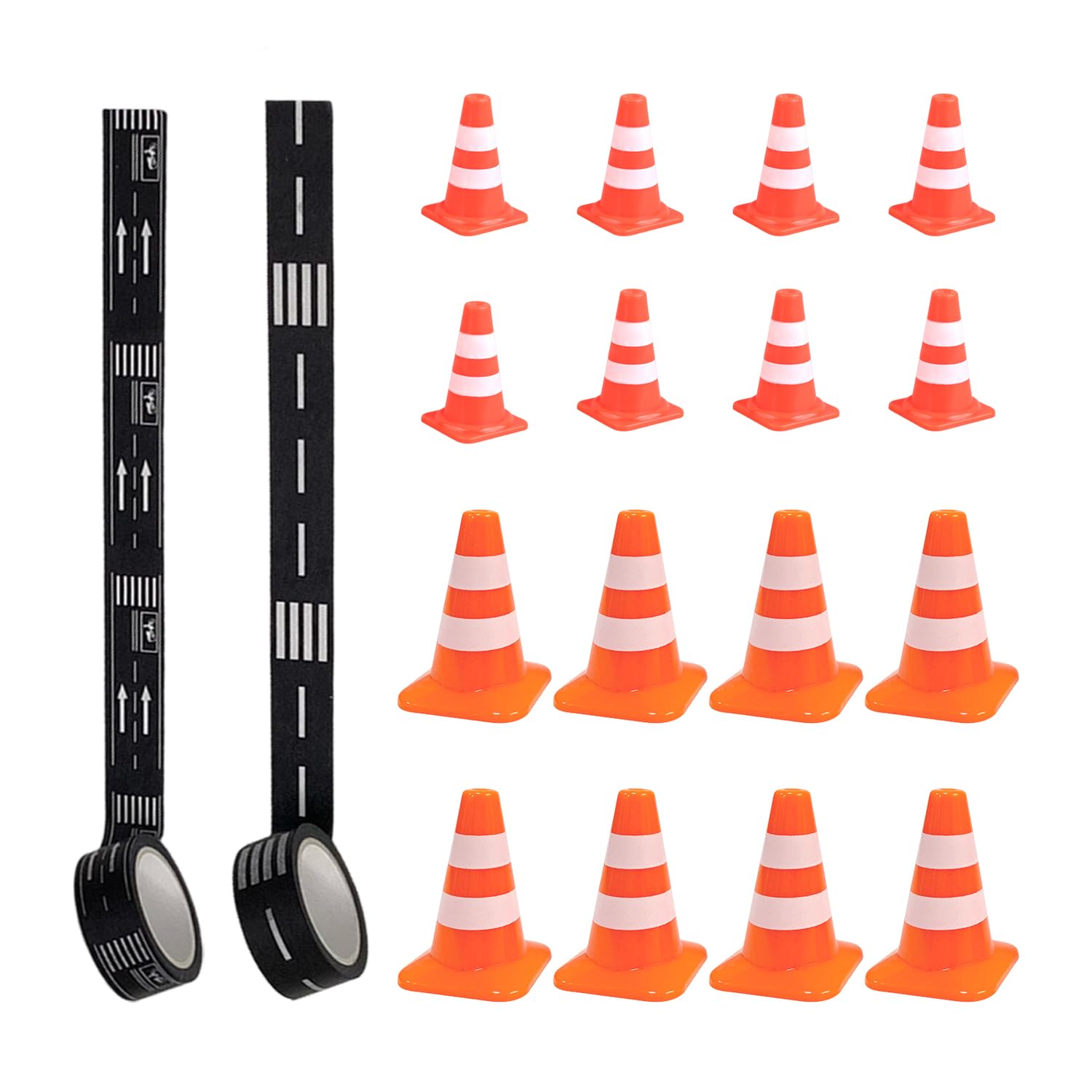 LBAAUX 16 Miniature Simulation Roadblock Toys And 2 Road Stickers, Traffic Sign Ornaments, Cartoon Road Self-Adhesive Paper, Children'S Road Cognitive Toys.