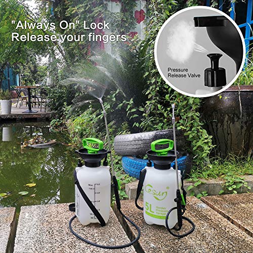 Cesun 1.3 Gallon Viton Pump Pressure Sprayer for Lawn and Garden, Multi-Purpose Sprayer with Telescoping Stainless Steel Wand, Pressure Relief Valve, Adjustable Shoulder Strap (5L Viton)