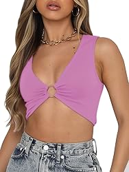 AEVZIV Sexy Crop Tops for Women Sleeveless Deep V