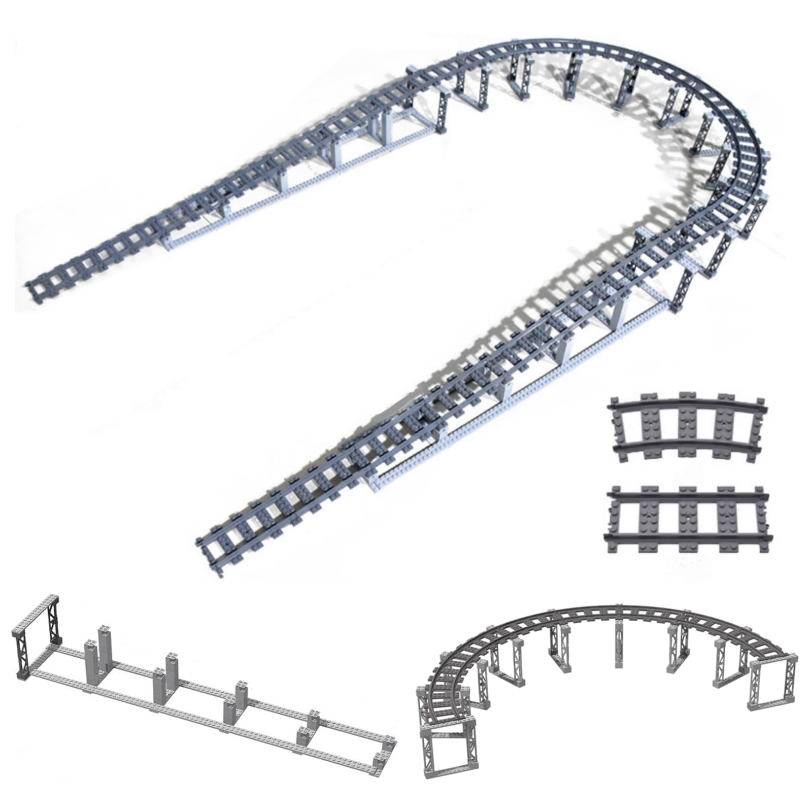 City Train Tracks Building Block Set,212PCS Classic Train Railroad Track Expansion Accessory Set Uphill and Downhill,City Railway Rail Set Straight Curved Tracks Compatible with All Major Brand