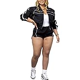 SHINFY Women Summer 2 Piece Short Sets Long Sleeve Zip Jacket Matching Shorts Jogger Sweatsuits Workout Lounge Sets