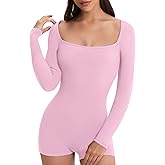 VUTRU Jumpsuits for Women Sexy One Piece Square Neck Shorts Rompers Long Sleeve Cut Out Tank Bodycon Bodysuit