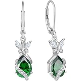 FYNSBLE Butterfly Earrings for Women 925 Sterling Silver Birthstone Dangle Drop Leverback Earrings Hypoallergenic Jewelry for Women
