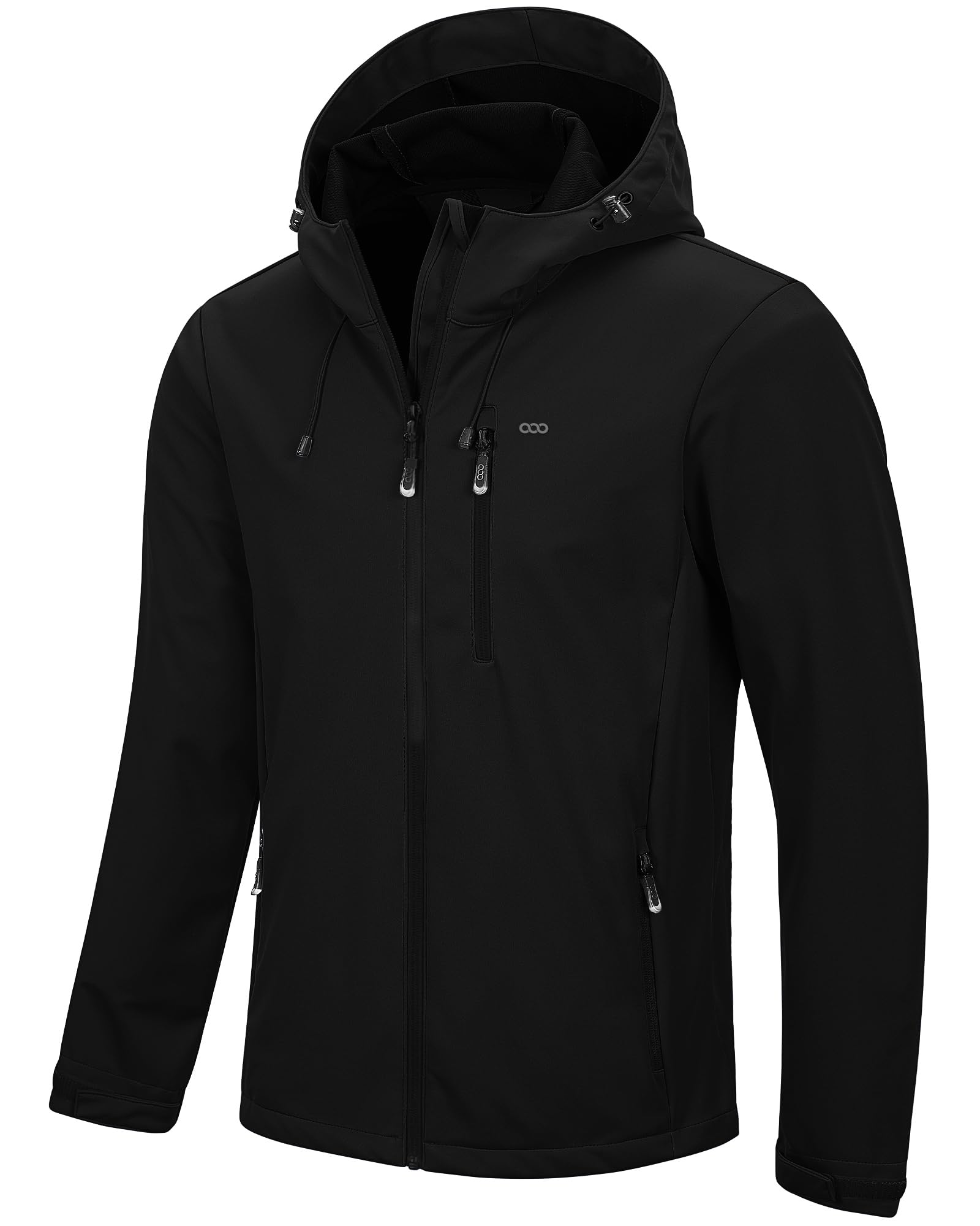 33,000ft Herren Softshelljacke Wasserbeständige Winddichte Funktionsjacke Atmungsaktive Übergangsjacke Leichte Fahhradjacke mit Kapuze Ohne Fleecefutter Schwarz XL