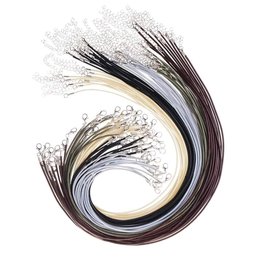 XCOZU 50 PCS Necklace Cord with Clasp, Waxed Necklace Cord Cotton Rope Cord Necklace for Pendant,Imitation Leather Necklace Cord for Jewellery Making,Necklace String and Clasp Chain 5 Colors