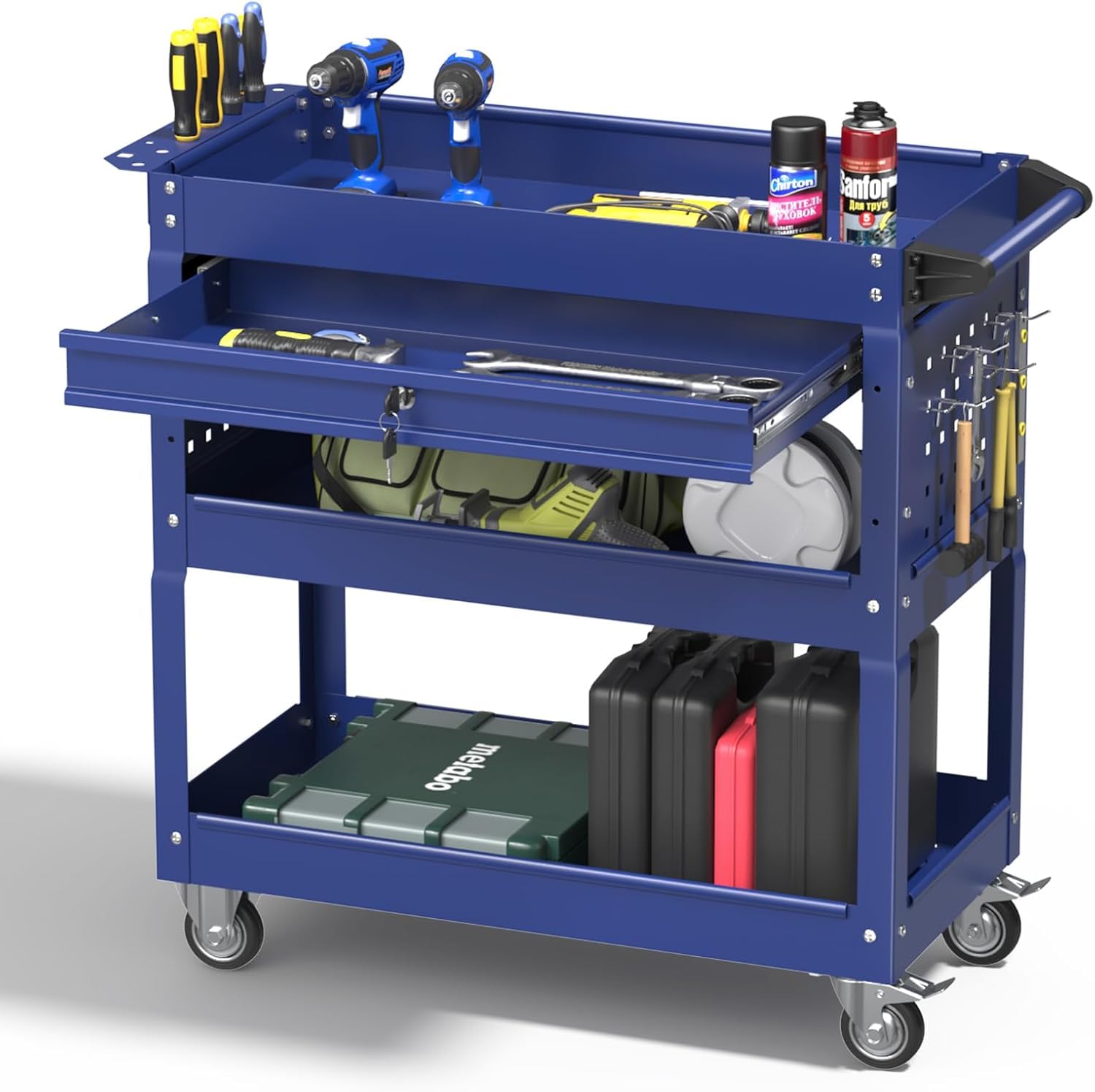 Pelnuies 3 Tray Rolling Tool Cart, 400 LBS Capacity