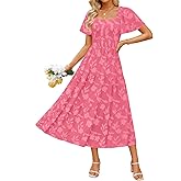 ZESICA Women‘s Summer Boho Floral Midi Dress 2026 Casual Short Sleeve Square Neck Flowy Beach Vacation Long Dress
