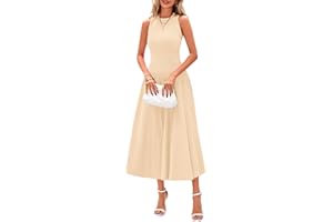 PRETTYGARDEN Spring Casual Dresses for Women 2026 Summer Business Work Midi Sleeveless A Line Pleated Cocktail Dress