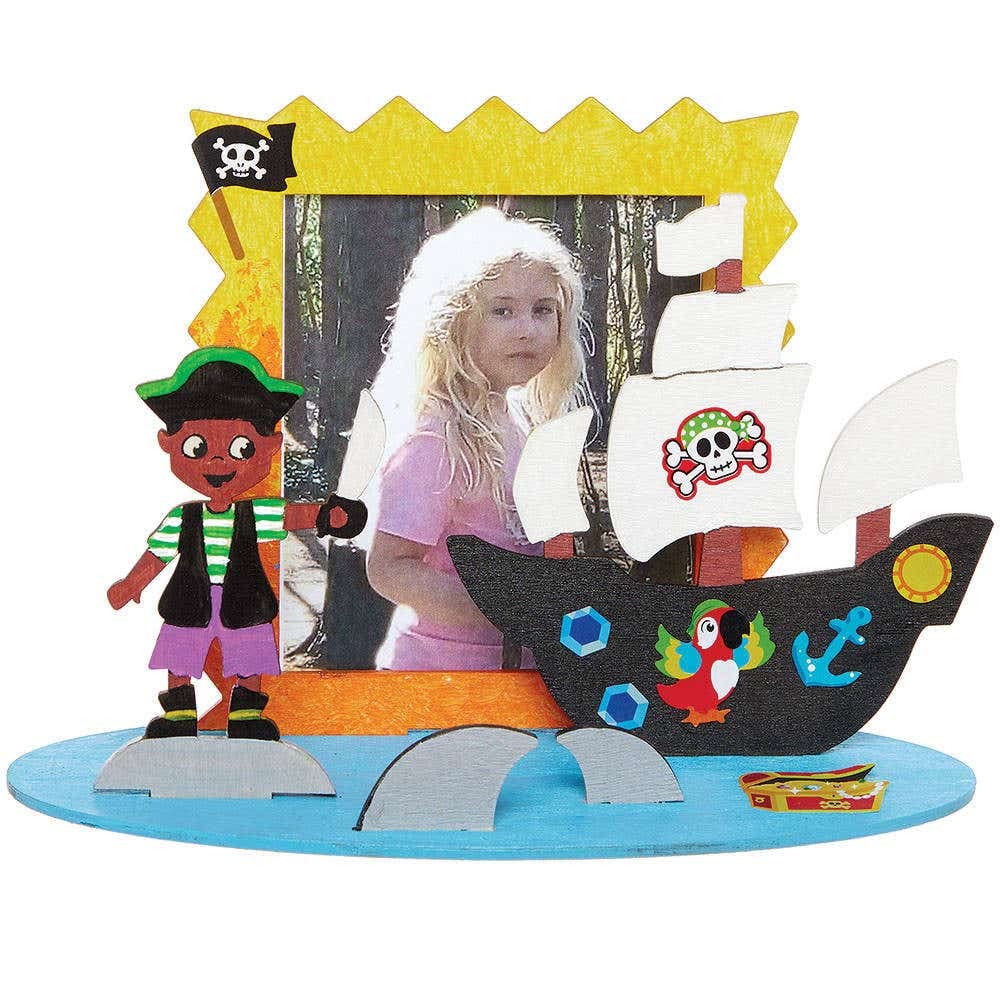 Baker Ross FC900 Pirate Scene Wooden Photo Frame Kits - Pack of 4, Craft Kits for Kids, Kids Picture Frame Kit
