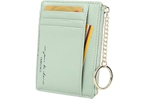 Women's 8 Cards Slim Minimalist Card Holder Coin Change Purse Keychain Front Pocket Wallet, Green