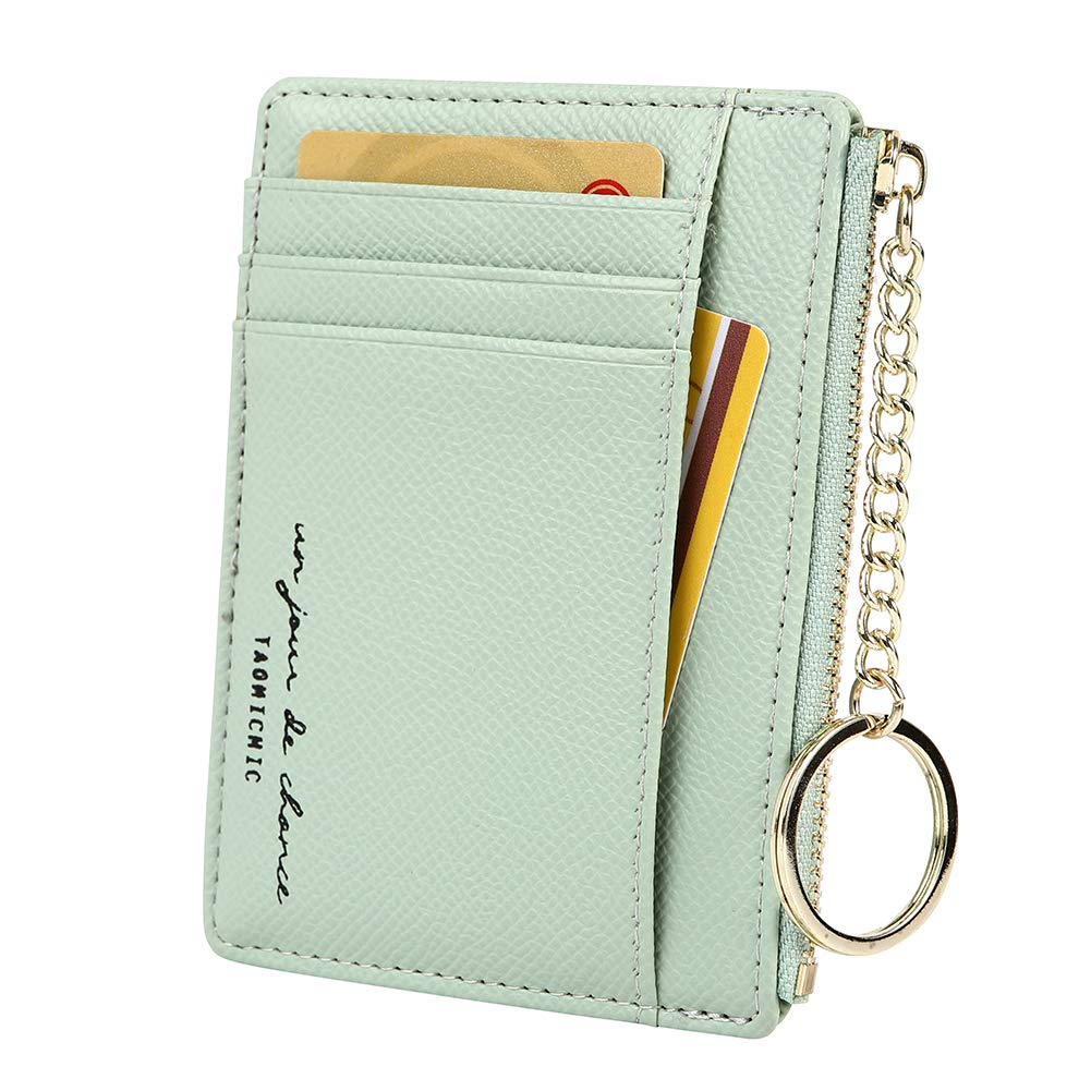 Cynure Women's 8 Cards Slim Minimalist Card Holder Coin Changes Purse Keychain Front Pocket Wallet, Green