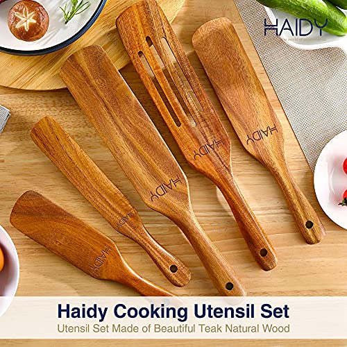 HAIDY Pure Teak Wood Smooth Spurtle Set, Thermal Resistant Wooden