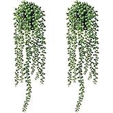 Jupengmg Fake Hanging Plants - 2 Pack Artificial Plants Indoor, Fake Ivy Vine & Pearl String, for Office Living Room Bedroom Boho Wall Shelf Indoor Outdoor Decor (Style A)