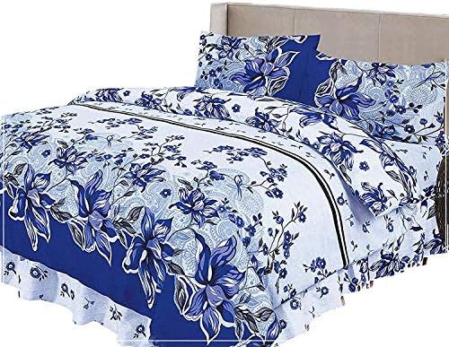 4 Piece Cotton Blend Floral Print Duvet Cover Set With Fitted Sheet & Pillowcases - 4 Size (King, Wavy Blue)