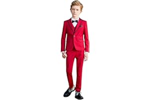 Marvelous World Boys 4-Piece Stylish Formal Tuxedo Suit Set, Suit Jacket, Pants, Vest, and Bow Tie