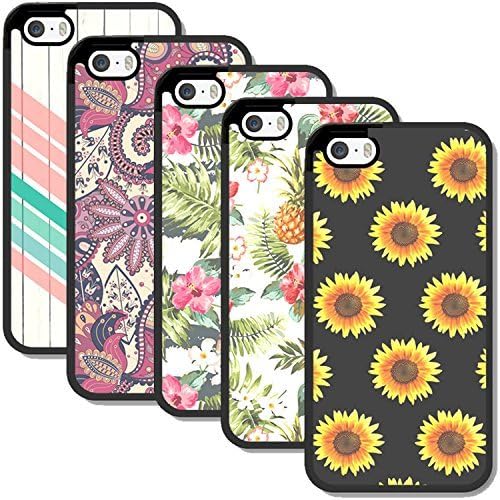 SnapWolf Floral Pattern Girly Snap On Slim Flexible TPU Silicone Cover for iPhone 5S, Pack of 5
