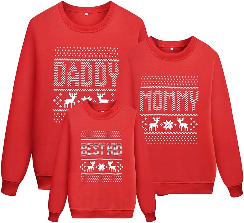 Durcoo Reindeer Christmas Family Matching Sweatshirts Long Sleeve Christmas Top