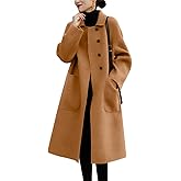 chouyatou Women's Winter Wool Coat Single Breasted Business Casual Midi Long Winter Trench Coat