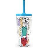 Tervis Cat Sayings Made in USA Double Walled Insulated Tumbler Travel Cup Keeps Drinks Cold & Hot, 24oz with Straw Lid, Classic