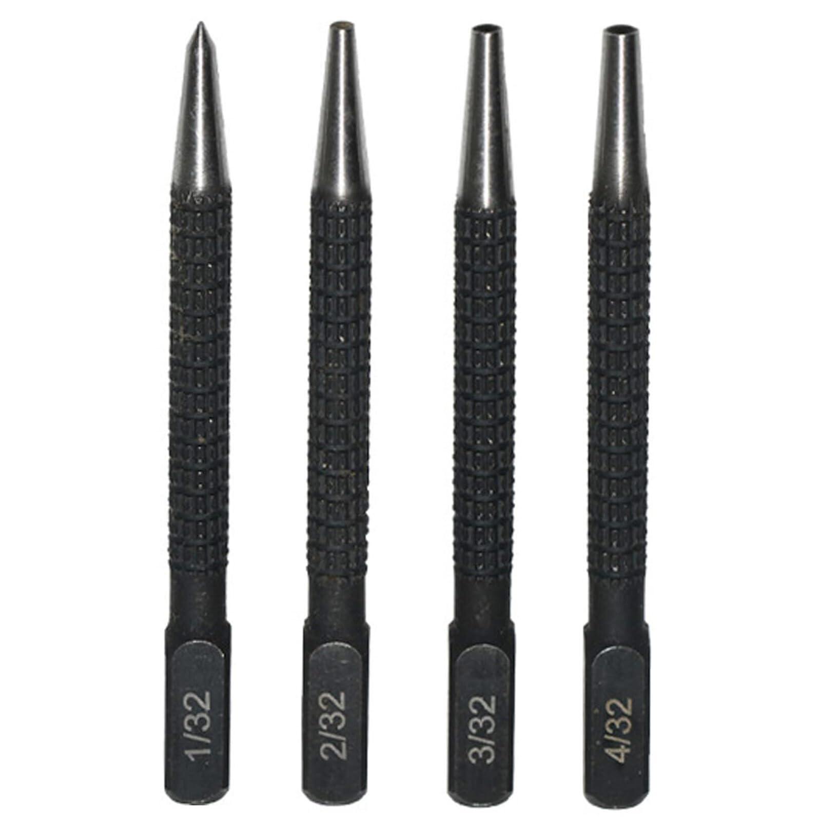 4Pcs Centre Punch Set Portable Positioning Punch Set Nail Punch Set for Drilling and Marking 1/32", 2/32'', 3/32",4/32'' (0.8mm-3.2mm)(Colour:Black)