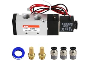 RIH Pneumatics Solenoid Valve 4V310-10 12V/24V/110V Series Single Coil Pilot-Operated Electric 2 Position 5 Way Connection Type (DC12V/Out of line, 3/8"NPT)