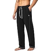 HEIJING Men's Cotton Yoga Pants Athletic Casual Lounge Open Bottom Straight Leg Loose Pants with Pockets