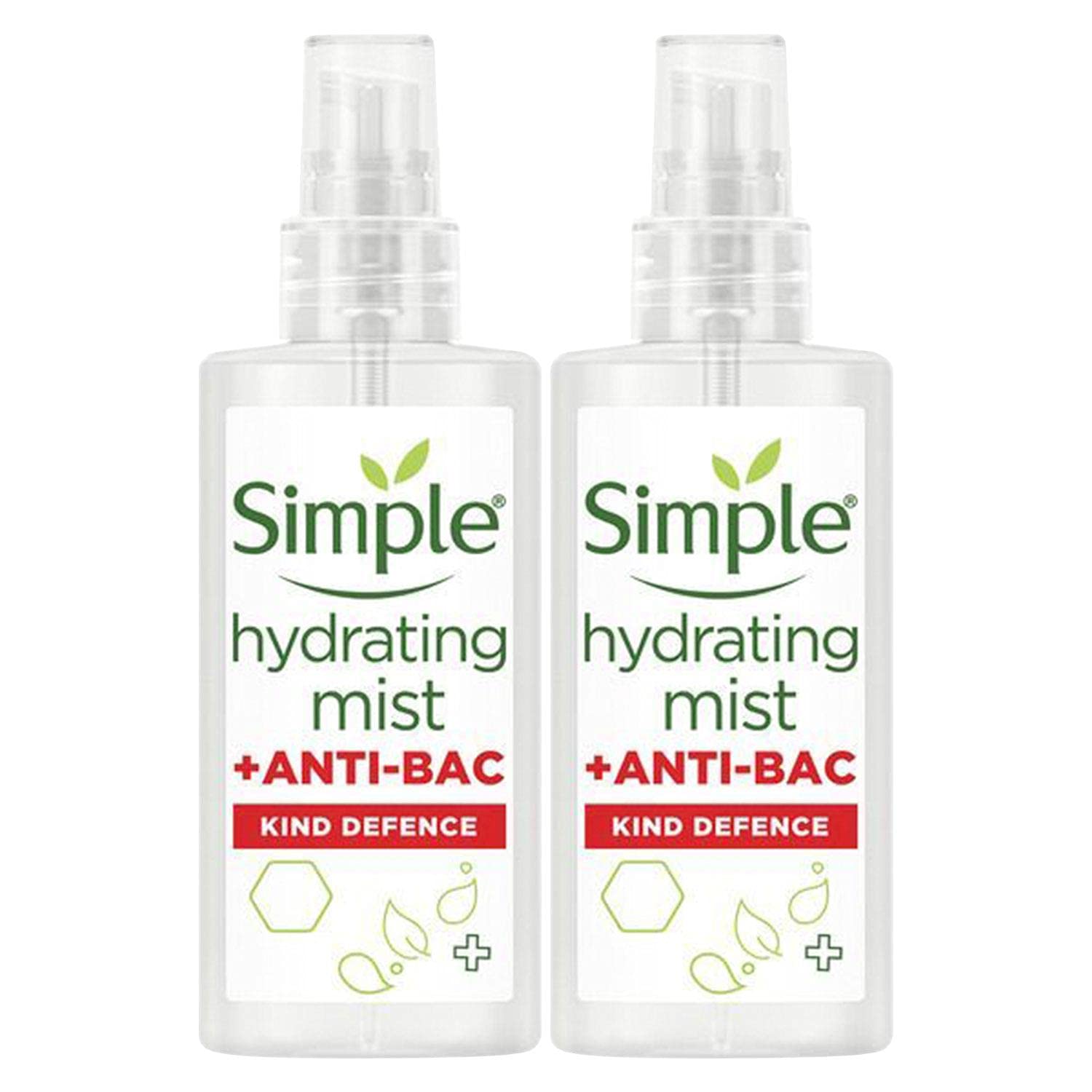 2 Pack of Simple Hydrating Mist + Anti-Bacterial Kind Defence Protect Mist 125ml