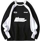 VIPWOLF Men's Graphic Sweatshirts Color Block Long Sleeve Crewneck Pullovers Streetwear