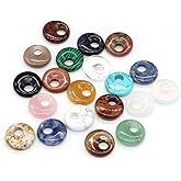 LHJ Natural Stone Pendants Eccentric Hole Ring Shape Mixed Stone Bead Pendant Charms Agate Crystal Stone for Jewelry Making Necklace Key Pendant