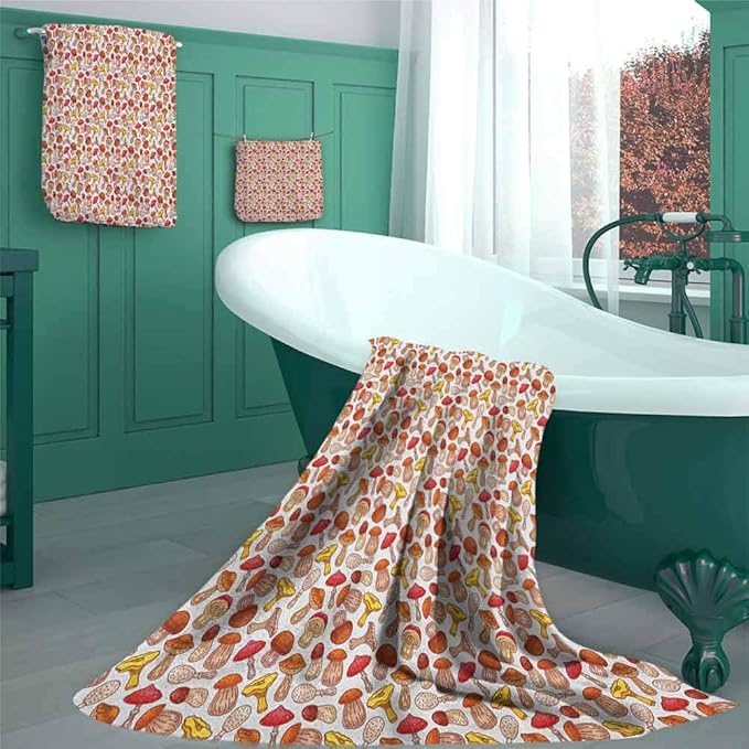 Mushroom Cotton, 3 Piece Turkish Towel Set, Hand Drawn