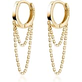 Reffeer Solid 925 Sterling Silver Tassel Chain Drop Dangle Small Hoop Earrings Huggie for Women Teen