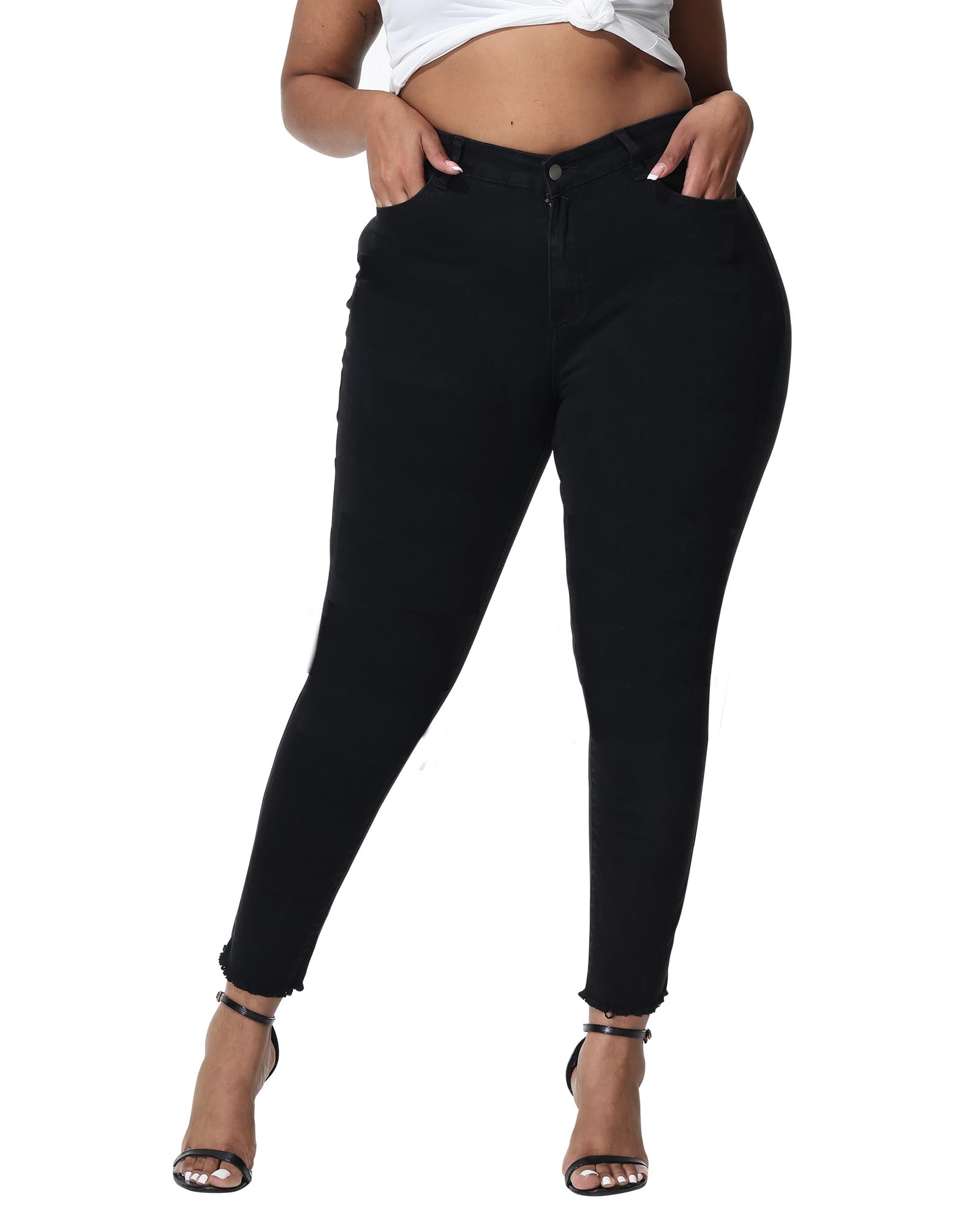 Photo 1 of Gocolloa Womens Plus Size Skinny Jeans High Waisted Stretchy Classic Ankle Jean Black 26W