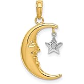 14k Two-Tone Gold Pendant with Crescent Moon Face and White Gold Star, Celestial Jewelry for Women, Astrology Charm Necklace, Spiritual Moon Symbolism, Cosmic Jewelry, Lunar Star Pendant