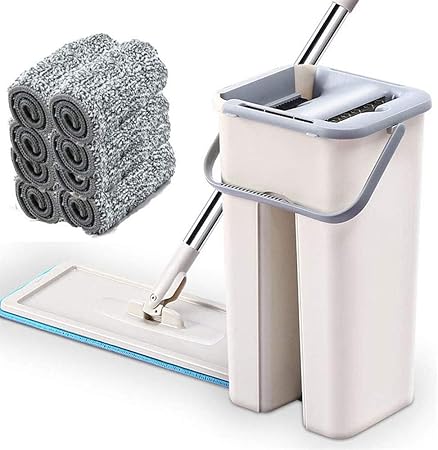 GAOJIN Fregona Plana Mopa De Microfibras 8 mopas de Microfibra Lavables Escurridor con 2 Compartimentos con rotación de 360°,Fácil de Usar y Secado Rapido Limpiar Automático: Amazon.es: Hogar