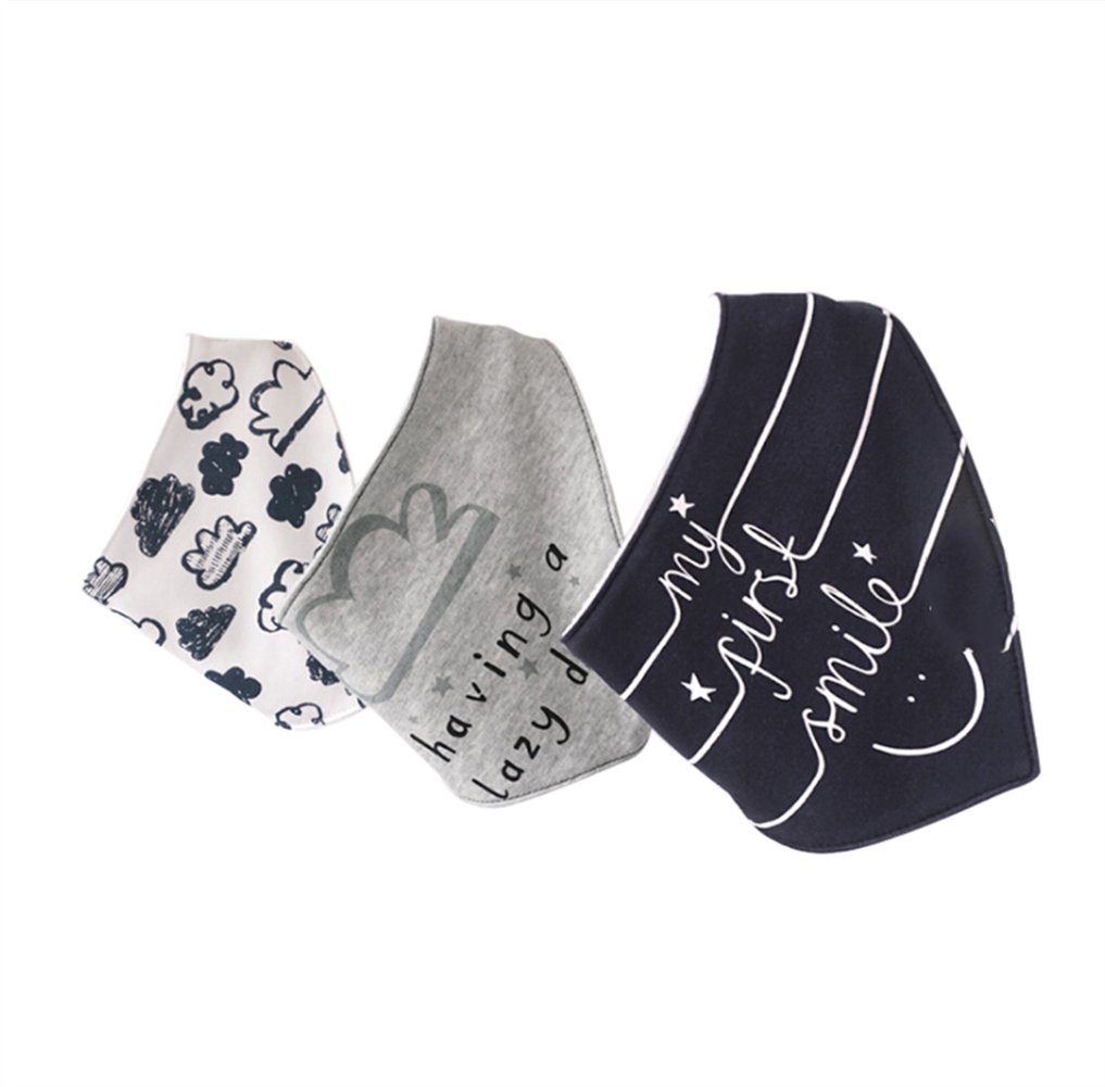 CuteOn Baby Drool Bibs, Unisex 3-Pack Absorbent Cotton, Triangle Bib with Snaps Gift for Boys & Girls