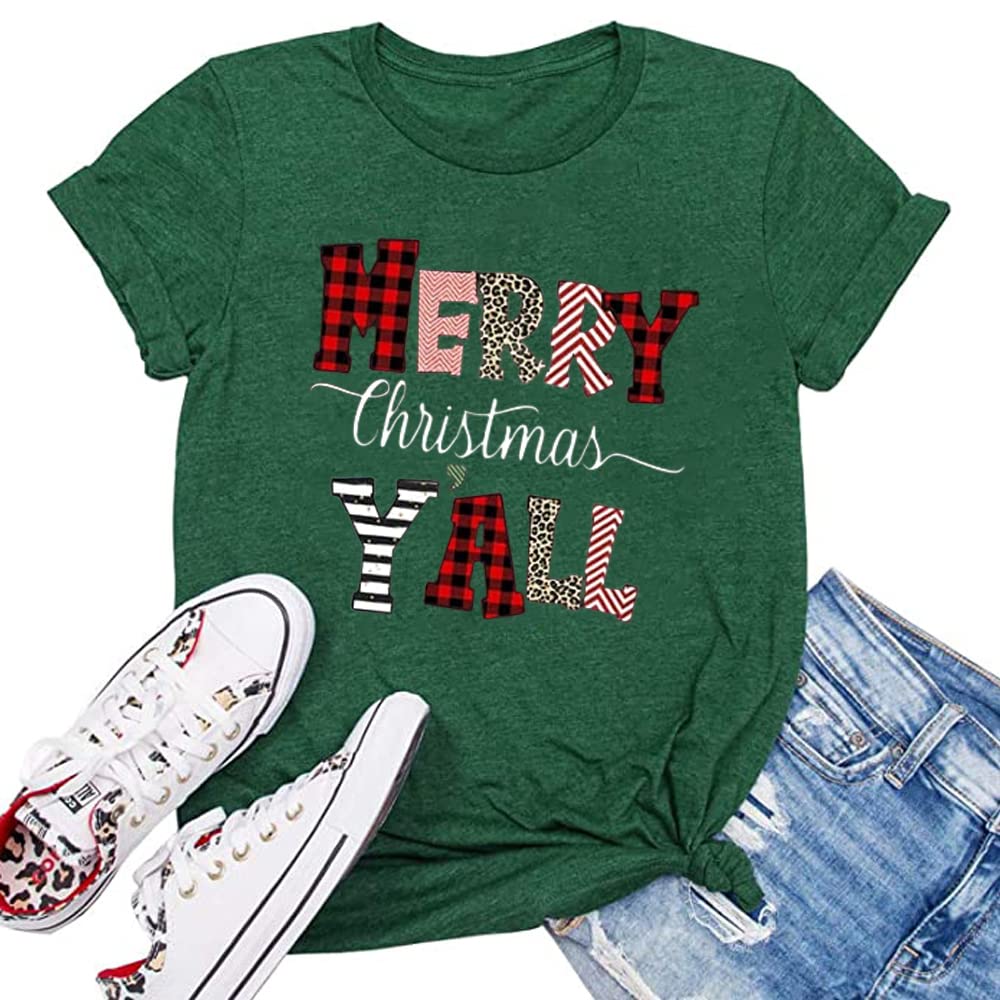 Ovazly Christmas Shirts for Women Merry Letter