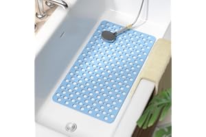 HITSLAM Bathtub Mat Non Slip, 28 x 15 Inch Long Bath Mat for Tub, Efficient Drainage Bathroom Shower Mat with Suction Cups, Bath Tub Mat, Soft on Feet and Easy to Clean, Blue
