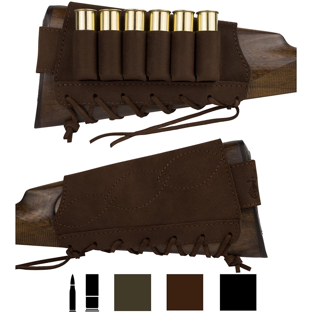 BronzeDog Adjustable Leather Buttstock Cartridge Ammo Holder for Rifles