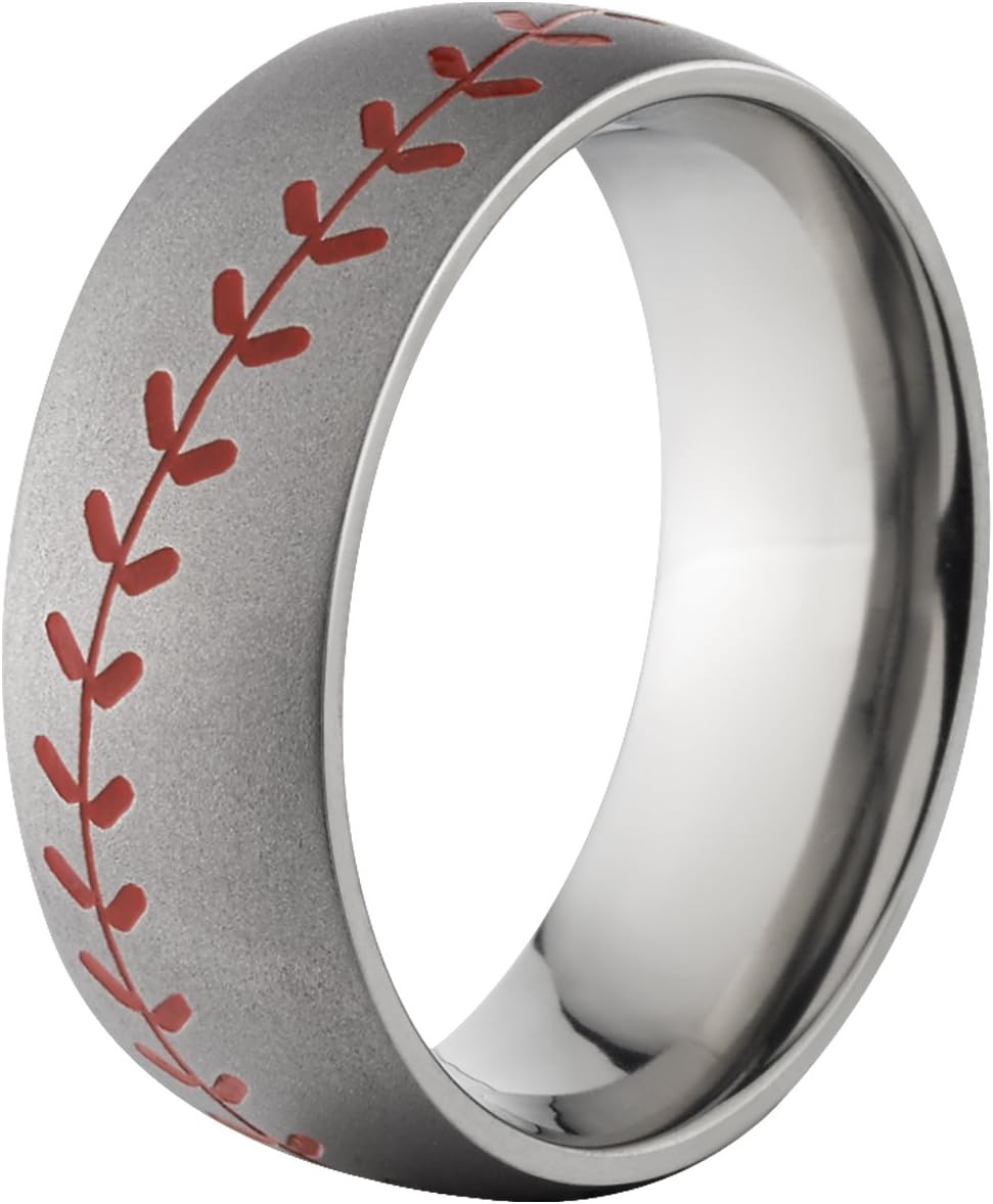 Titanium Baseball Ring w/ Red Stitching, Comfort Fit, Free Sizing