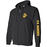 zerogravitee U.S. Marines Gold Sleeve Print Full-Zip Hooded Sweatshirt