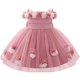 IDOPIP Infant Baby Flower Girl Dress Cold Shoulder Toddler Birthday Dresses Pageant Wedding Party Baptism Tulle Tutu Gown