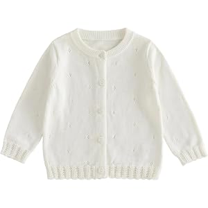 Toddler Baby Girl Sweater Doll Collar Knitted Cardigan Outerwear | 0-3y Soft Cotton Knit Cardigan with Hollowed Button Design
