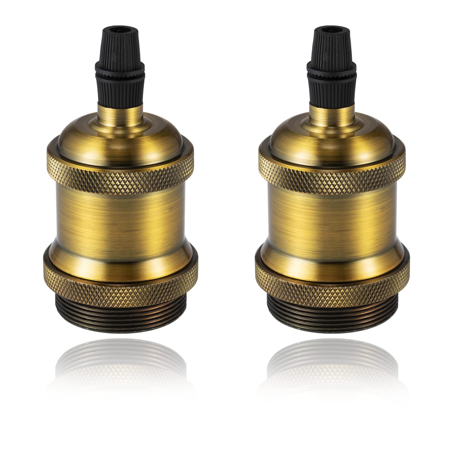 Vecys 2 PCS E27 Vintage Bronze Lamp Socket Adapter Edison Retro Lamp Holder Adapter for Vintage Light Bulbs Pendant Lamp（Vintage Brass）