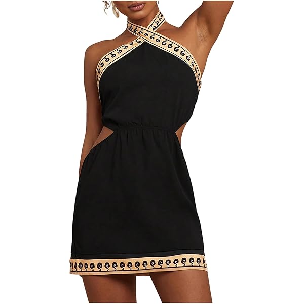 MakeMeChic Women's Striped Halter Dress - Open Back, Fringe Hem, Bodycon Summer Vacation Dress - View #6