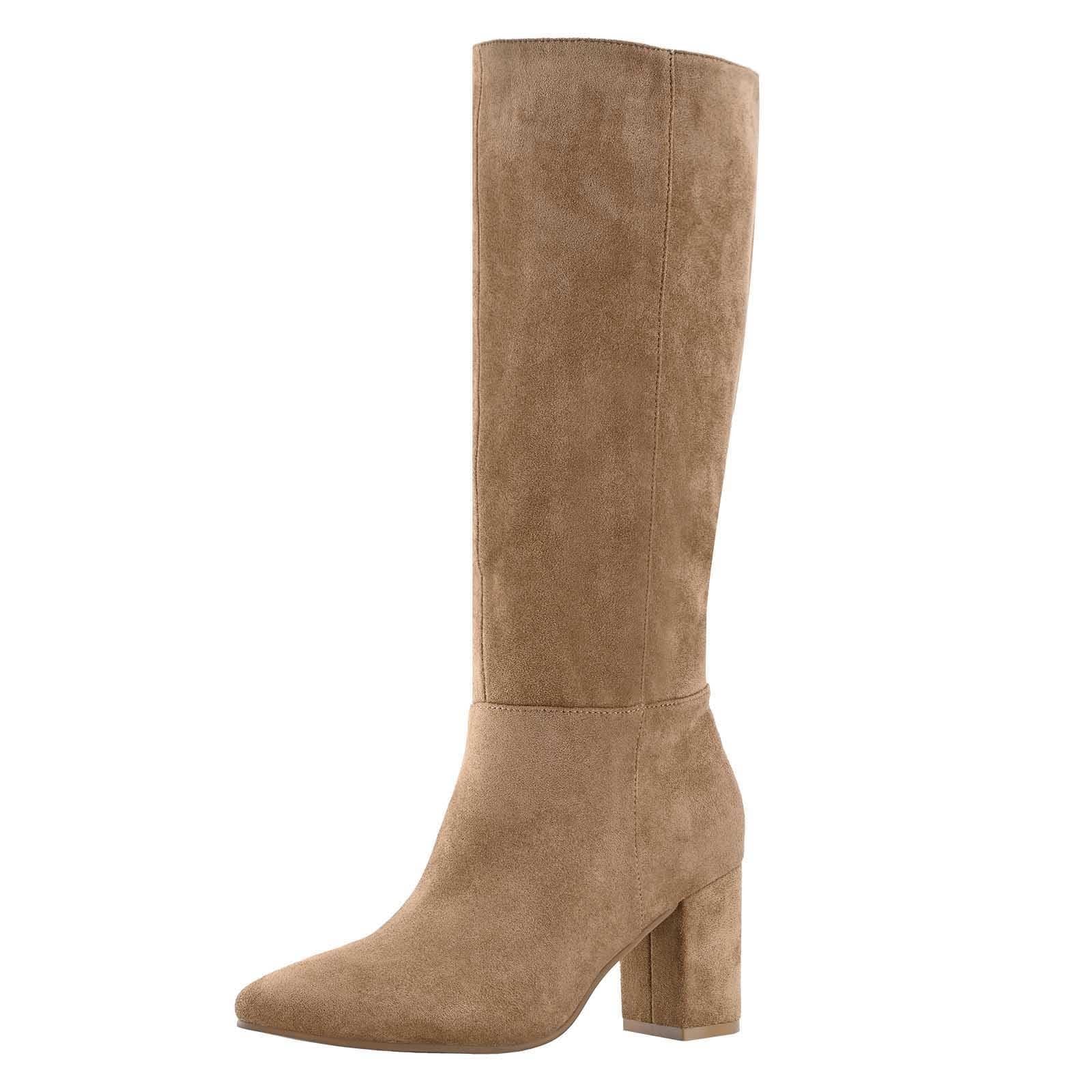 Shoe'N Tale Mid Calf Boots for Women Wide Calf Knee High Boots Chunky ...