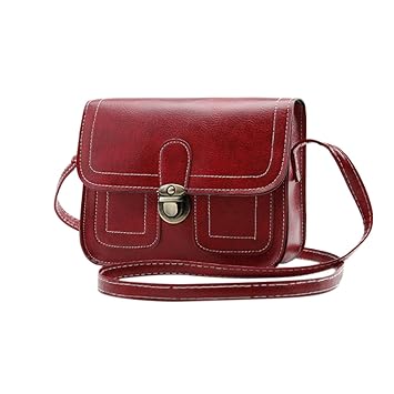Coromose Fashion Women Shoulder Bag Square Vintage PU Leather Solid Color Handbag Satchel Wine red