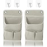 Tiiyee 2 Pack Wall Hanging Storage Bag, Wall Hanging Organizer Bag, Hanging Storage Basket with Pockets Sticky Hook Waterproof Bin Foldable Linen Fabric Basket for Bathroom Bedroom Office Home Kitchen