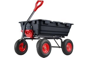 Garvee 800 lbs Heavy Duty Garden Dump Cart with 10" Pneumatic Tires & 180° Rotating Handle, Steel Frame Dumping Wagon with Qu