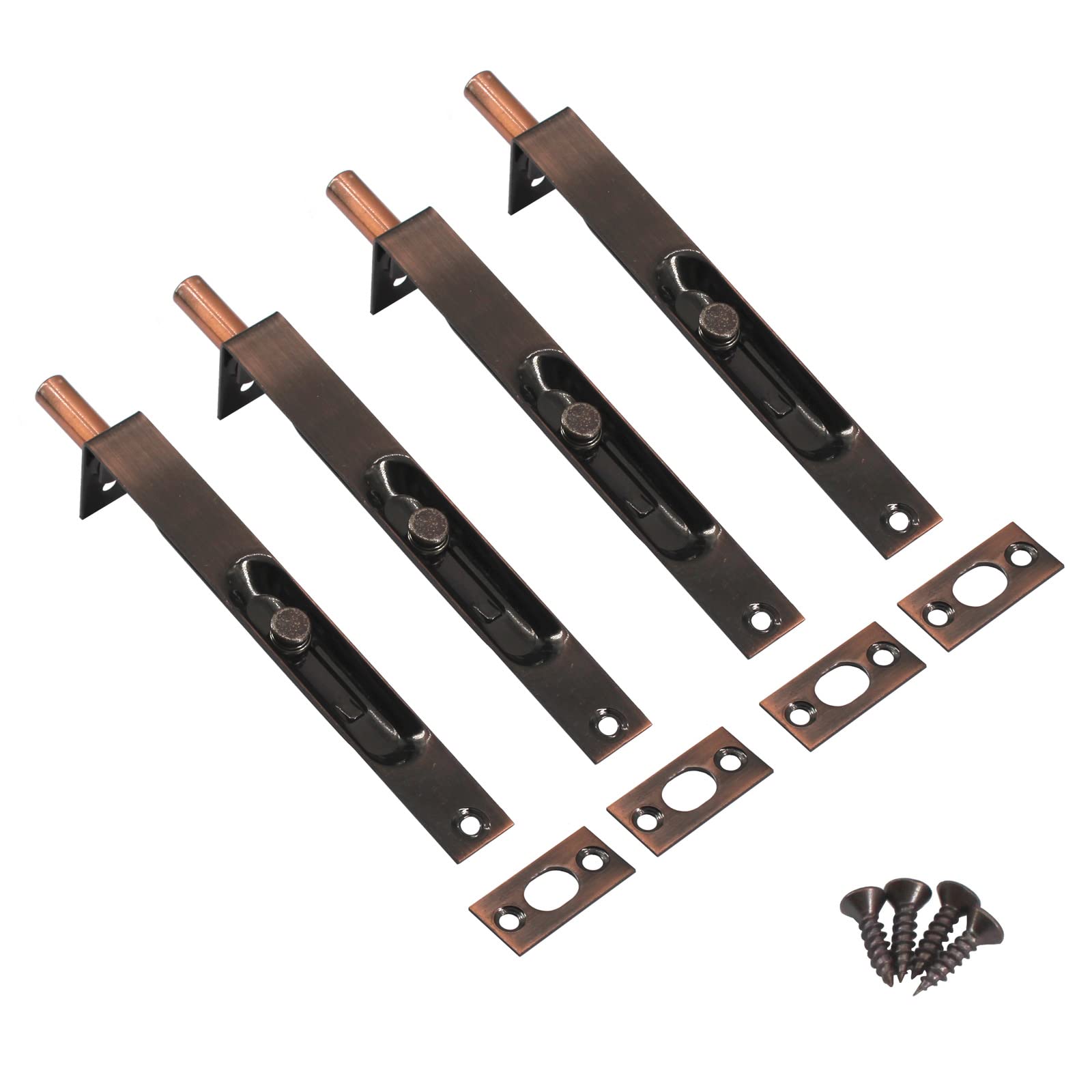 6 Inch Stainless Steel Concealed Door Lock Flush Slide Latch Bolt with Screws Red Bronze (4 Pieces)